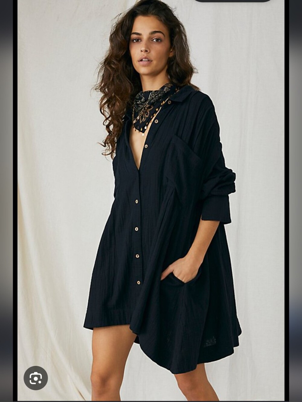 Free People Black Button-Front Tunic Dress